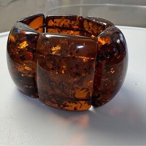 VTG Amber Resin Statement Bracelet Chunky Stretch